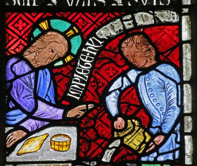 Vetrata raffigurante Cristo e un servo alle Nozze di Cana da French School
